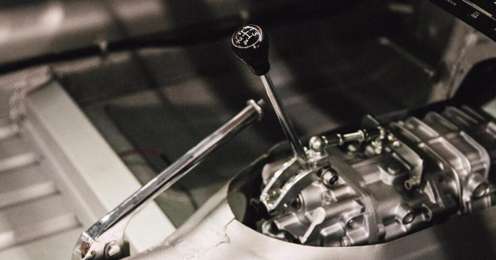 Close-up of car power steering system components