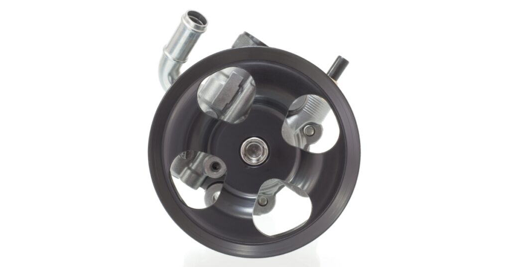 Black wheel with metal hub and nut for steering