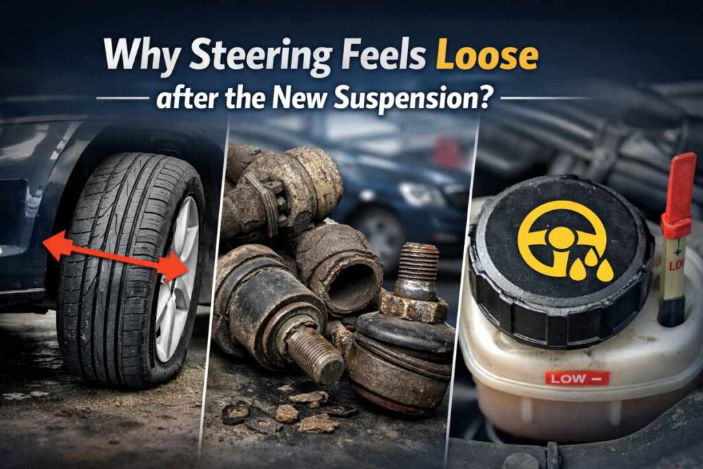 Why Steering Feels Loose after the New Suspension – misaligned wheels, worn suspension parts, and low power steering fluid.