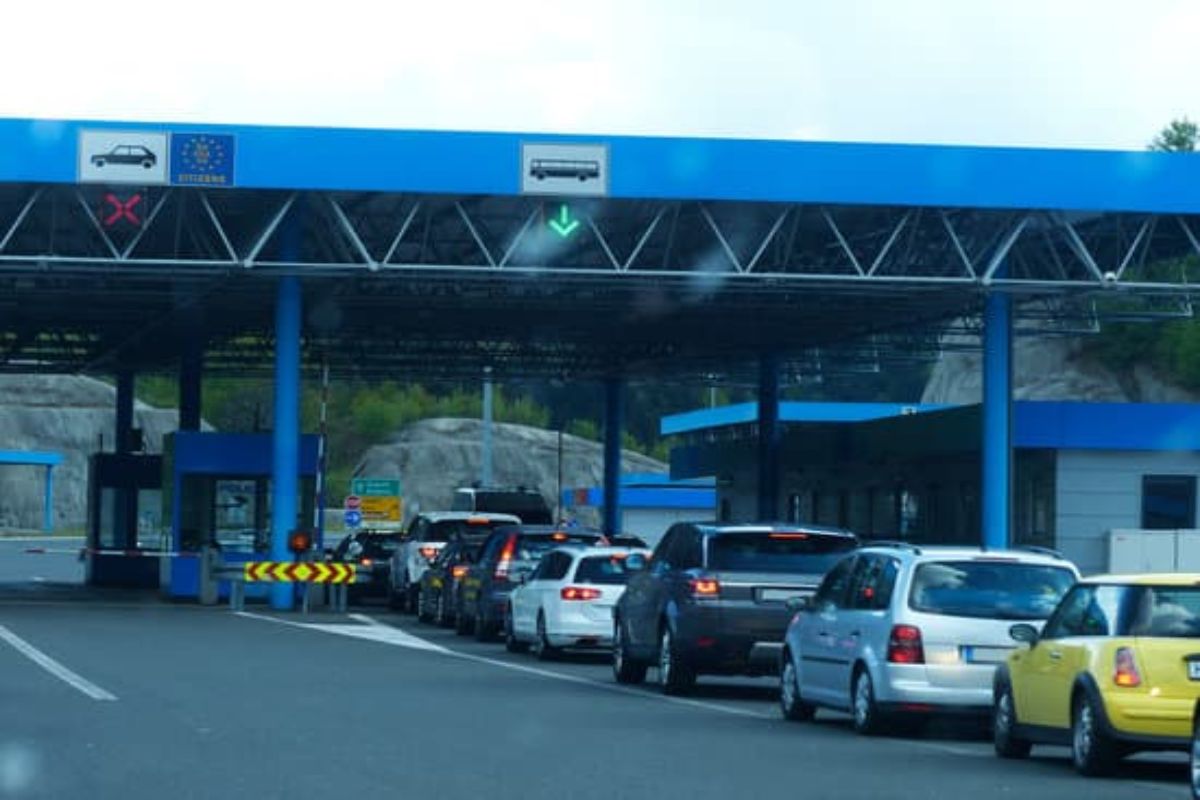Car taking longer distance to stop on the road, showing brake warning concerns.